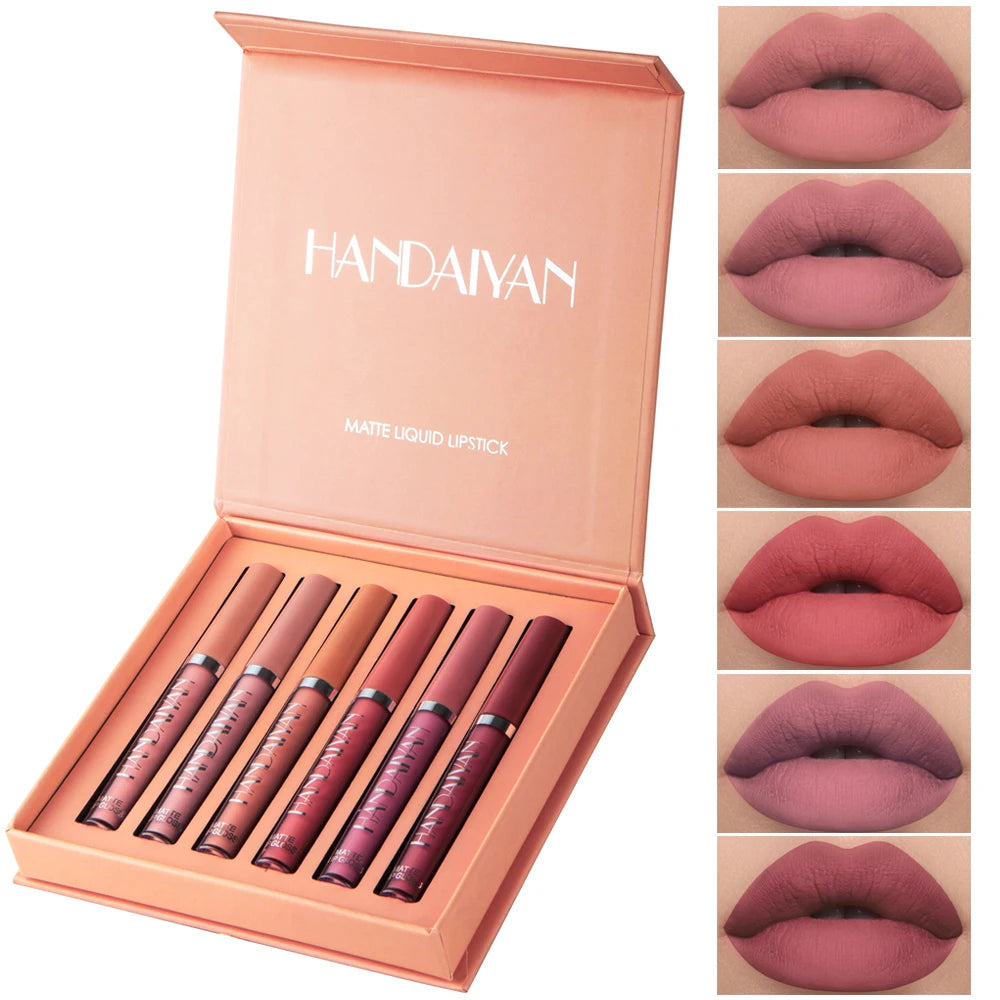 “Set of 6 long-lasting, non-stick, fade-resistant matte lipsticks.”