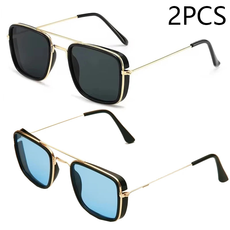 “Fashion metal square-frame sunglasses, retro European style, UV protection, Korean-inspired design.”