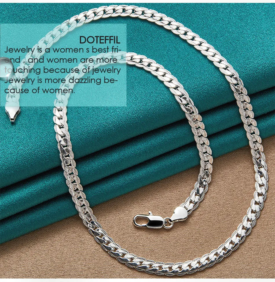 “925 Sterling Silver 6mm Side Chain Necklace - 16-24 Inch, Fashion Jewelry.”