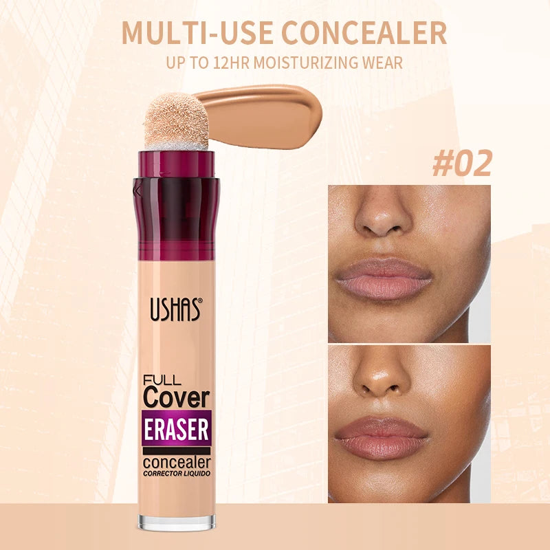 “Liquid concealer with sponge applicator, lightweight, moisturizing, multi-use, and long-lasting coverage.”