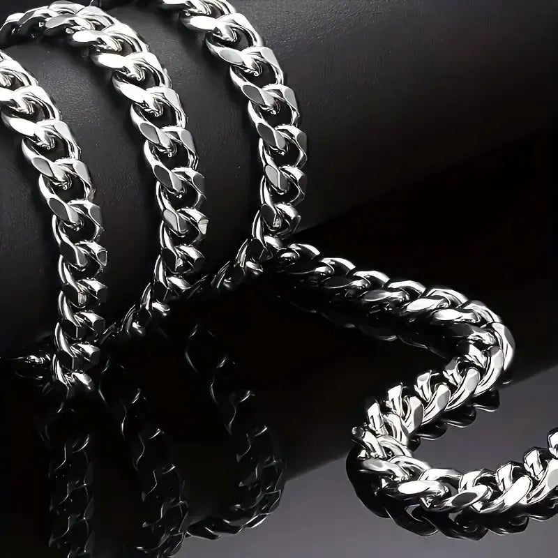 “1pc Men’s Stainless Steel Chain Necklace - Unisex Hip Hop Jewelry.”