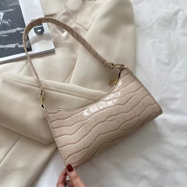 “Fashion PU Leather Bags for Women, Alligator Pattern Small Underarm Messenger Purse.”