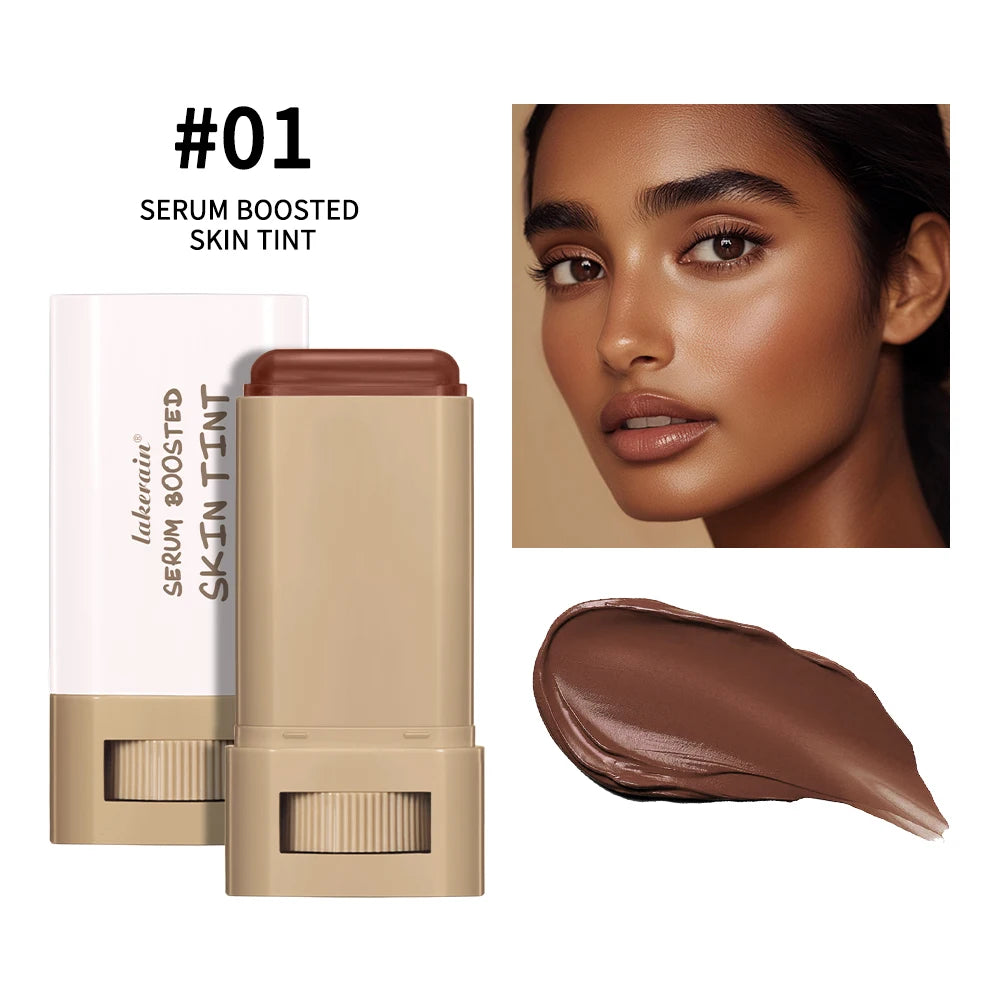 “Smooth Foundation Stick: High Coverage, Skin-Boosting Balm Serum, Travel-Friendly Bronze Tint.”