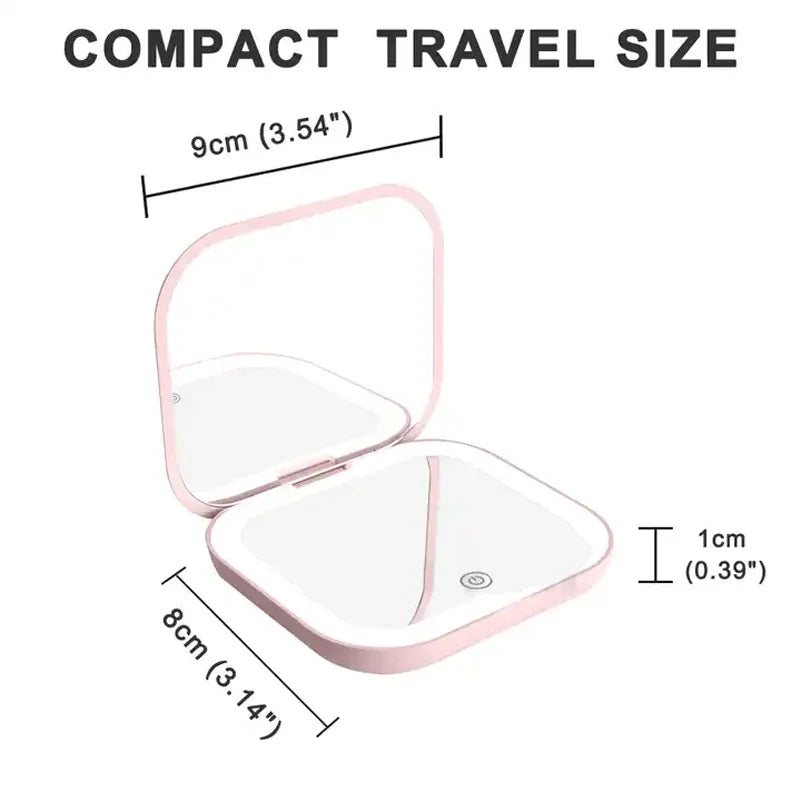 “Compact Mini Vanity Folding Cosmetic Mirror with Lights Portable Travel Makeup Mirror”