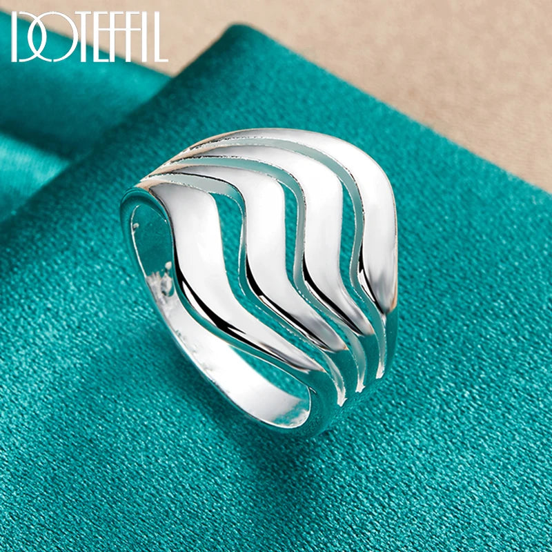 “Smooth four-line silver ring, unisex, perfect for weddings, parties, and gifts.”