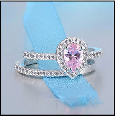 “925 Sterling Silver Teardrop Zircon Engagement and Wedding Ring Set for Women.”