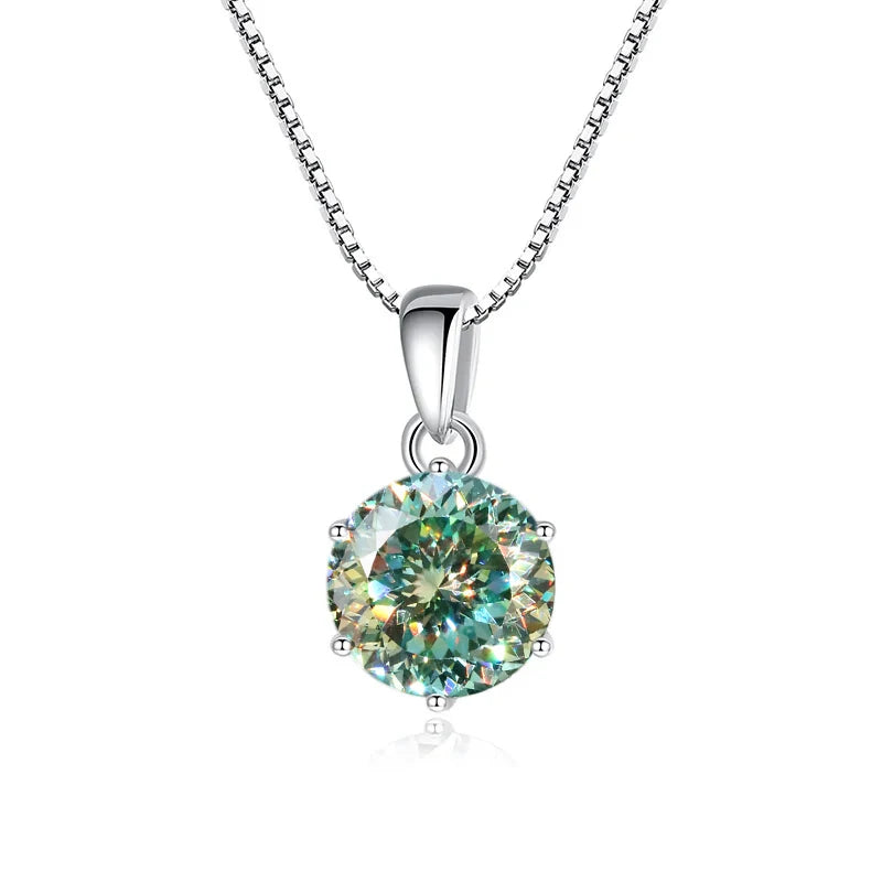 “1CT Real Moissanite Pendant Necklace, Royal Blue, Sterling Silver Wedding Jewelry.”