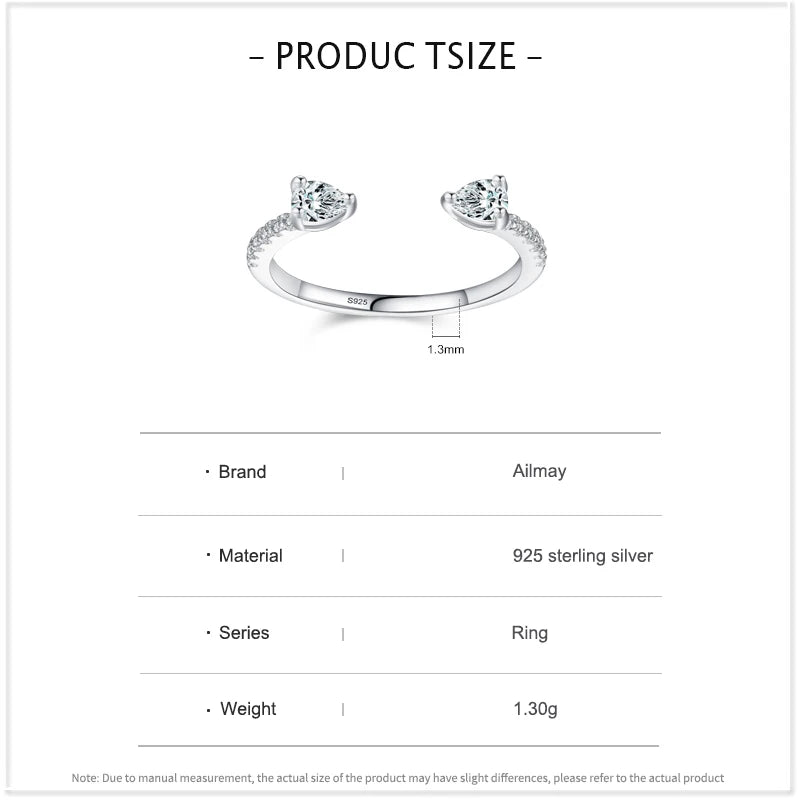 “925 sterling silver adjustable water drop ring, dazzling CZ, perfect for gifts.”