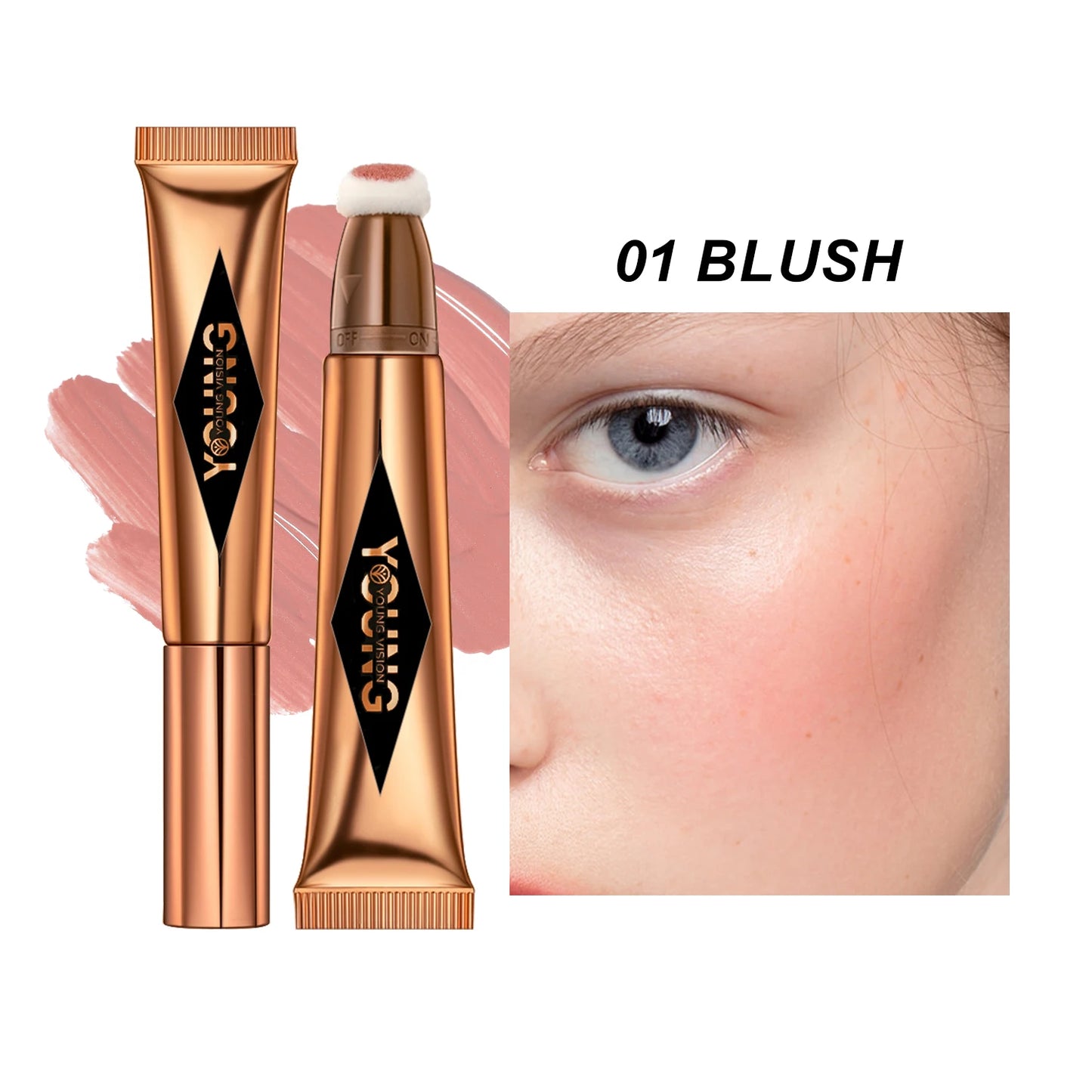 “YOUNG VISION Air Cushion Powder Blusher – High Gloss Stick, Liquid Rouge, 6 Color Options”