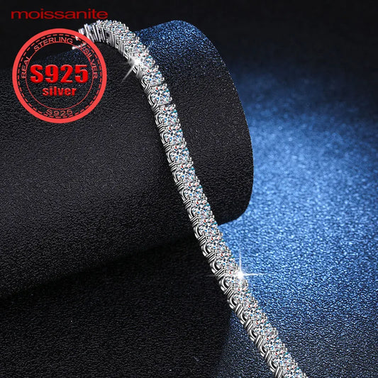 “925 sterling silver tennis bracelet with 0.3CT moissanite, elegant full-row design.”