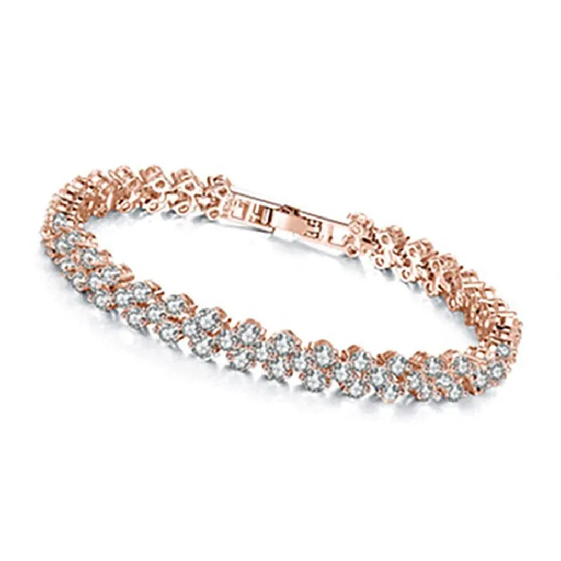 “Luxury Roman Crystal Chain Bracelets for Women, Trendy Rhinestone Charm Bangles”