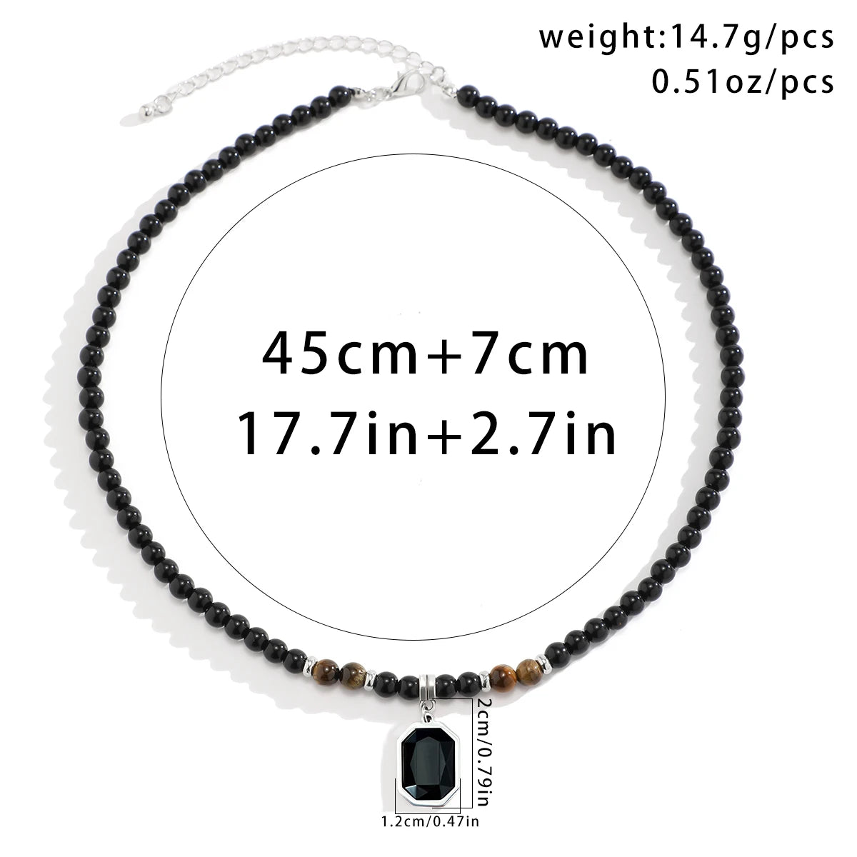 “Black Beads with Square Pendant Necklace for Men - Trendy Fashion Jewelry.”