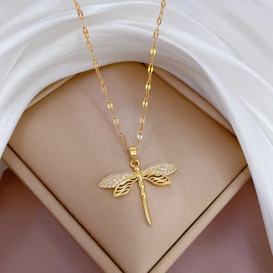 “316L stainless steel dragonfly pendant necklace, stylish, perfect gift for women.”