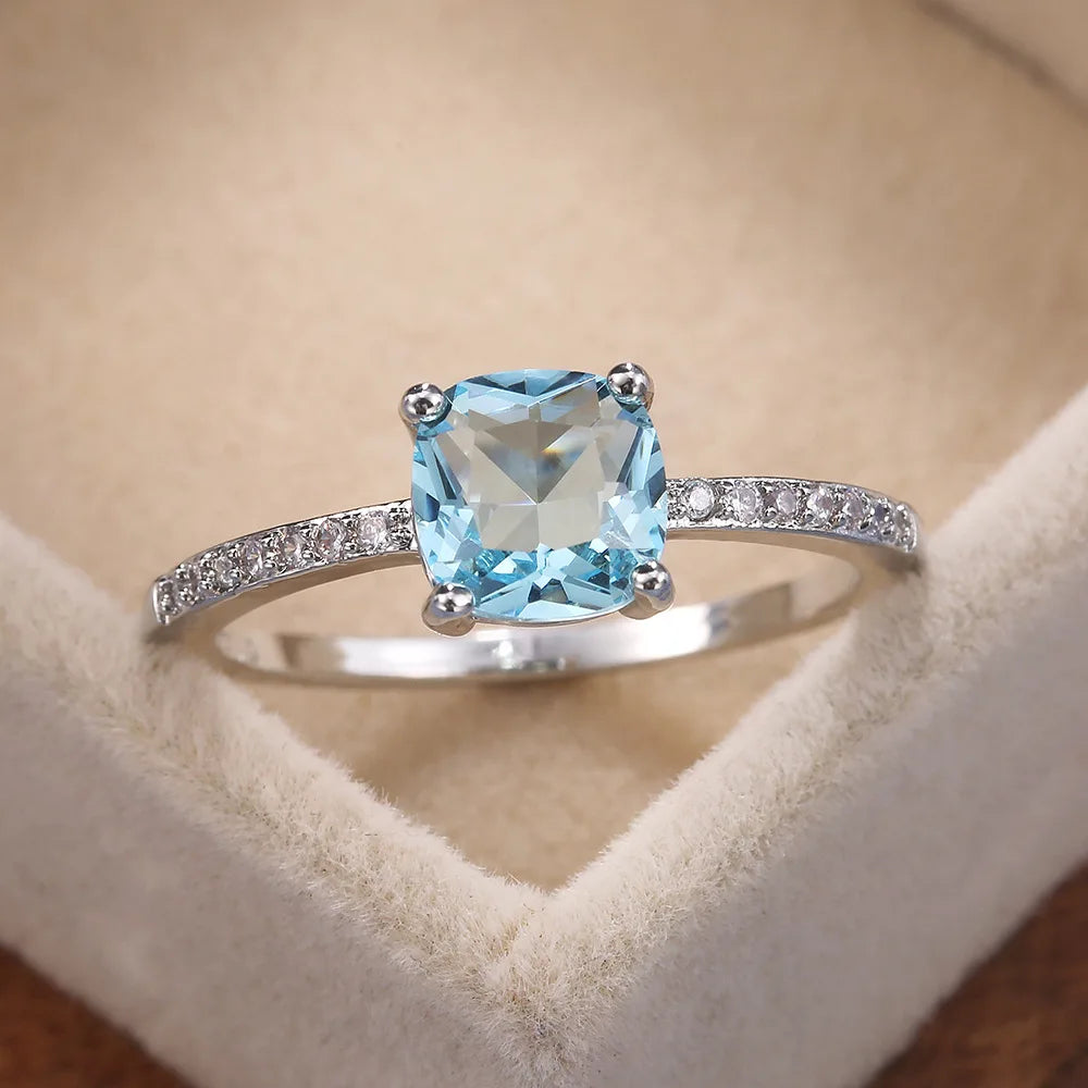 “925 Silver Ring High Carbon Ice Cut Zircon Sapphire Square Fashion Jewelry Gift.”