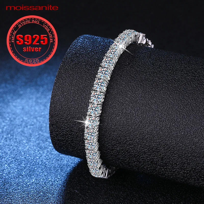 “925 sterling silver tennis bracelet with 0.3CT moissanite, elegant full-row design.”