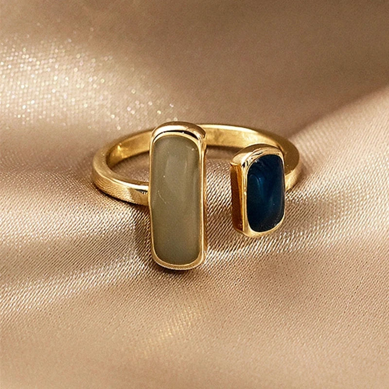 “Adjustable Colorful Drip Glaze Ring for Women - Retro Gold Jewelry.”
