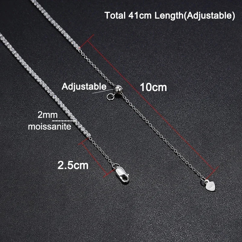 “2mm Moissanite Necklace, Sterling Silver, Gold-Plated, Adjustable Wedding Choker Jewelry.”