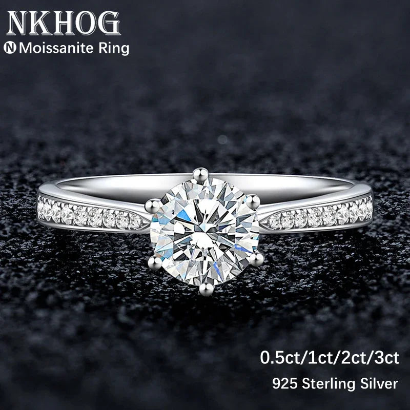 “Real 3 Carat Moissanite Ring Women 925 Sterling Silver Classic Engagement Band.”