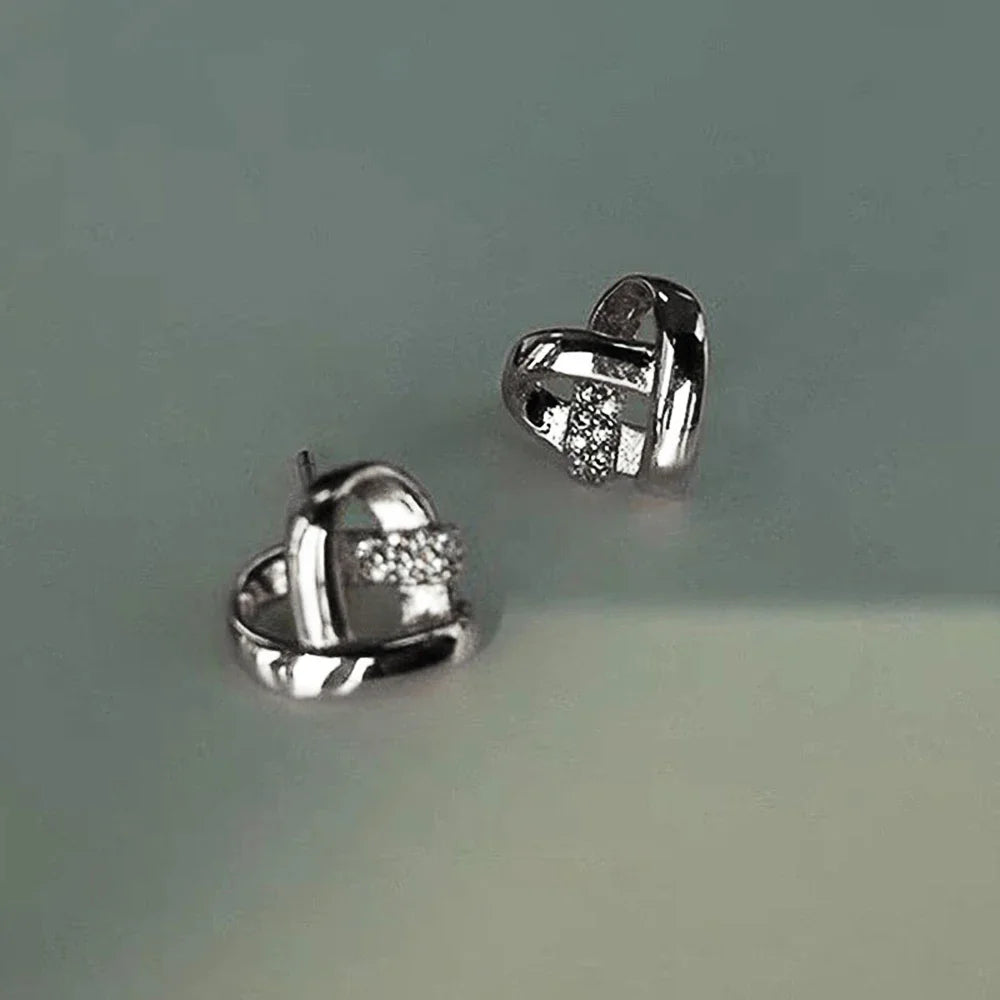 “Huitan Eternity Love Heart Earrings - Silver/Gold Color Fashion Studs for Women.”