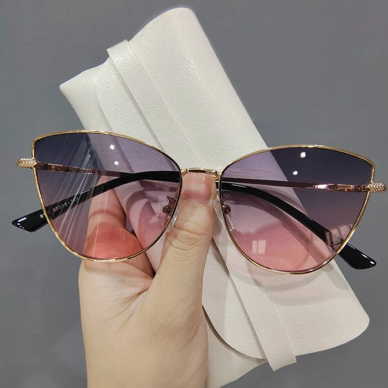 “Retro cat-eye sunglasses, small metal frame, European style, UV400 protection.”