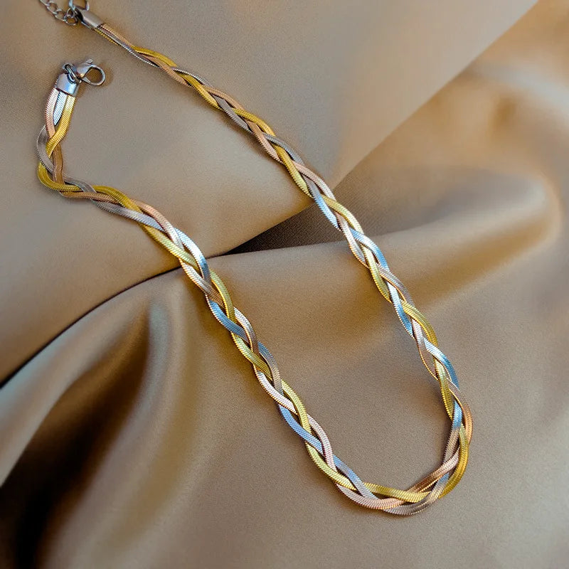 “316L Stainless Steel 3-in-1 Snake Chain Necklace & Bracelet Set - Waterproof Jewelry.”