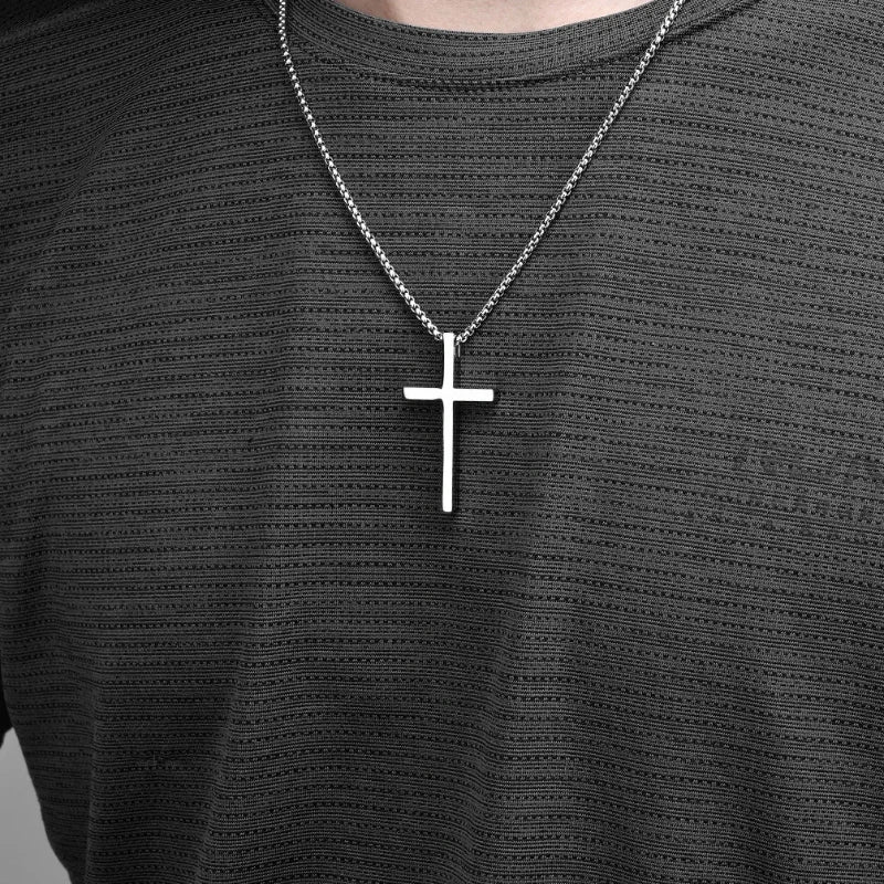 “Titanium Steel Cross Necklace - High-Quality Unisex Sweater Chain.”