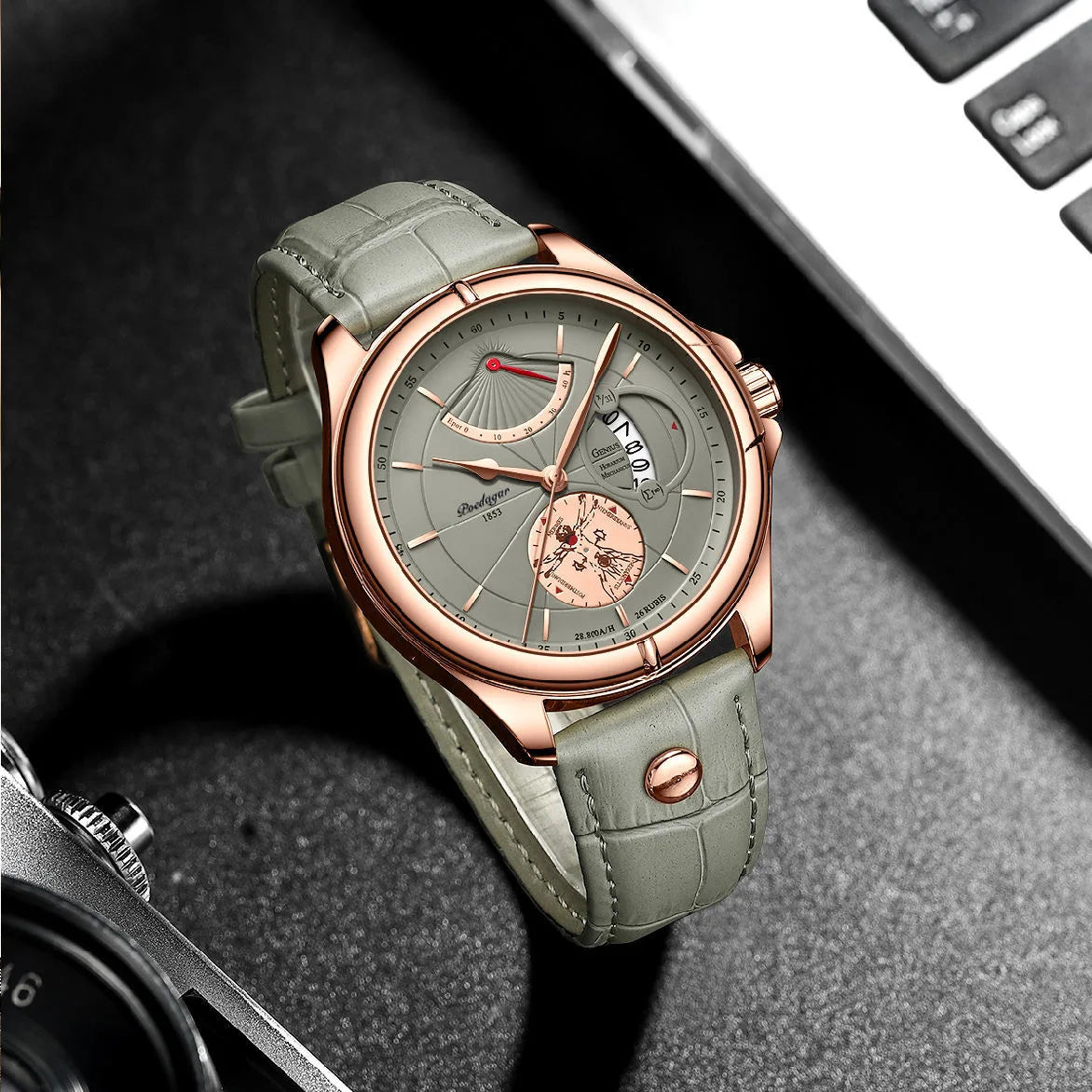 “Luxury Men’s Quartz Watch Waterproof Luminous Date Leather Fashion Wristwatch”