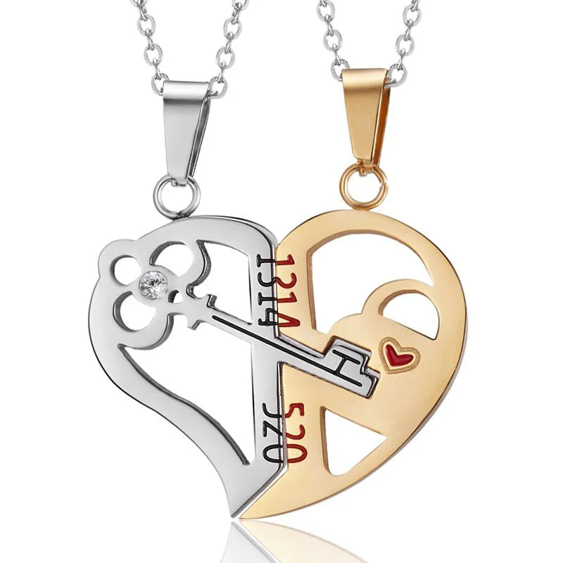 “Simple Couple Pendant Necklace – Electrocardiogram & Magnetic Heart Design, Valentine’s Day Gift”
