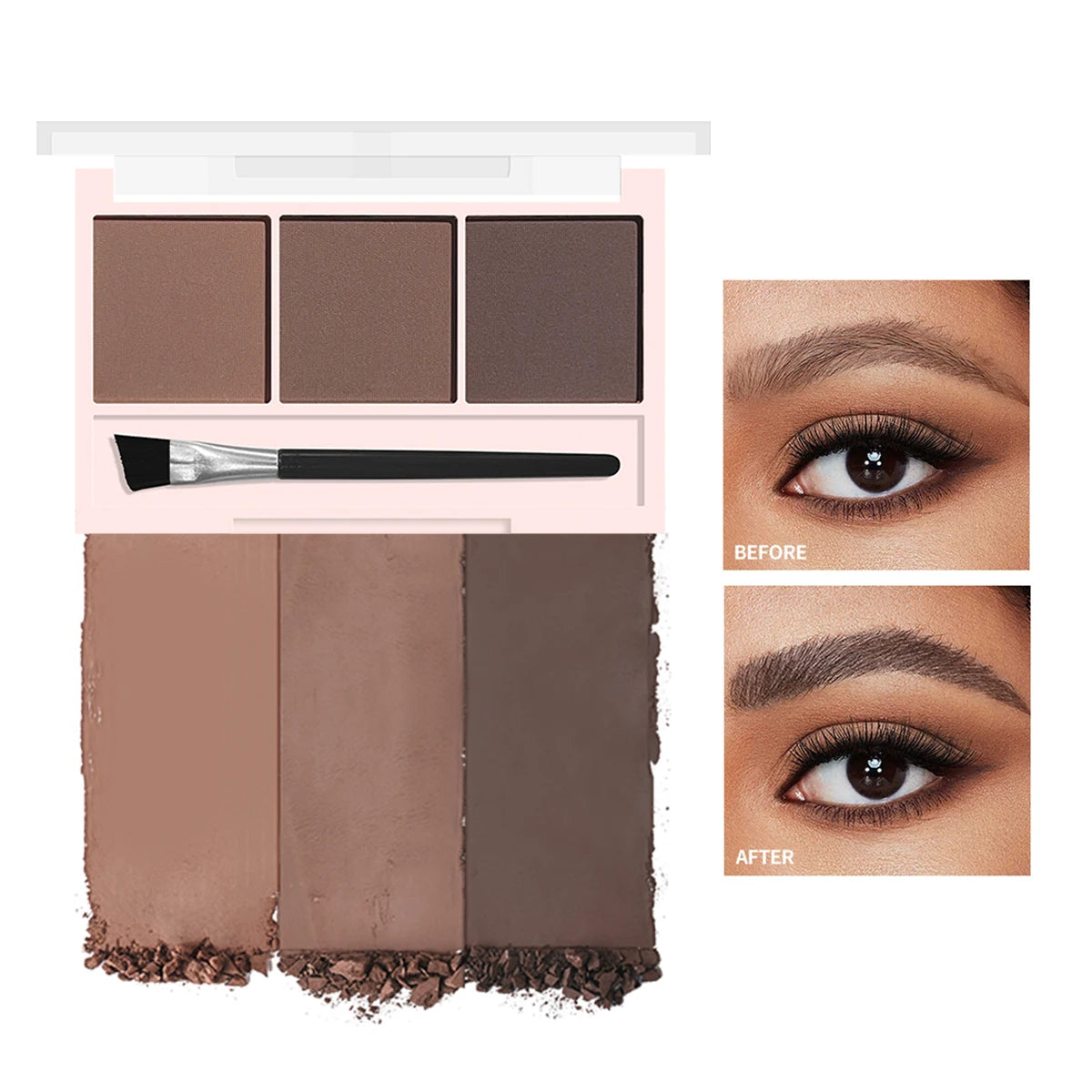 “Three-color waterproof eyebrow powder, natural, long-lasting, sweat-proof, 3D eyebrow shaping.”