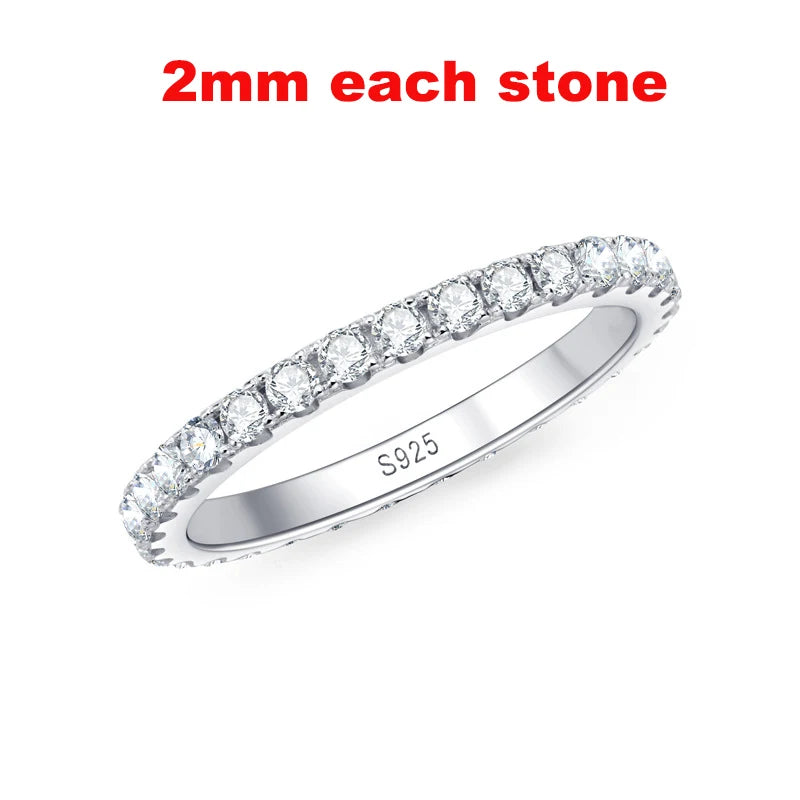 “Full Moissanite wedding band, 2-5mm, 925 sterling silver, classic eternity ring.”