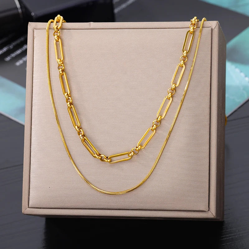 “316L Stainless Steel Heart Necklace - Multilayer Gold Goth Jewelry.”