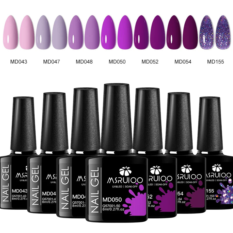 “7-piece gel polish set for DIY nail art, long-lasting soak-off UV gel.”