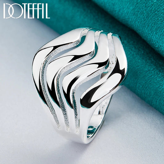 “Smooth four-line silver ring, unisex, perfect for weddings, parties, and gifts.”
