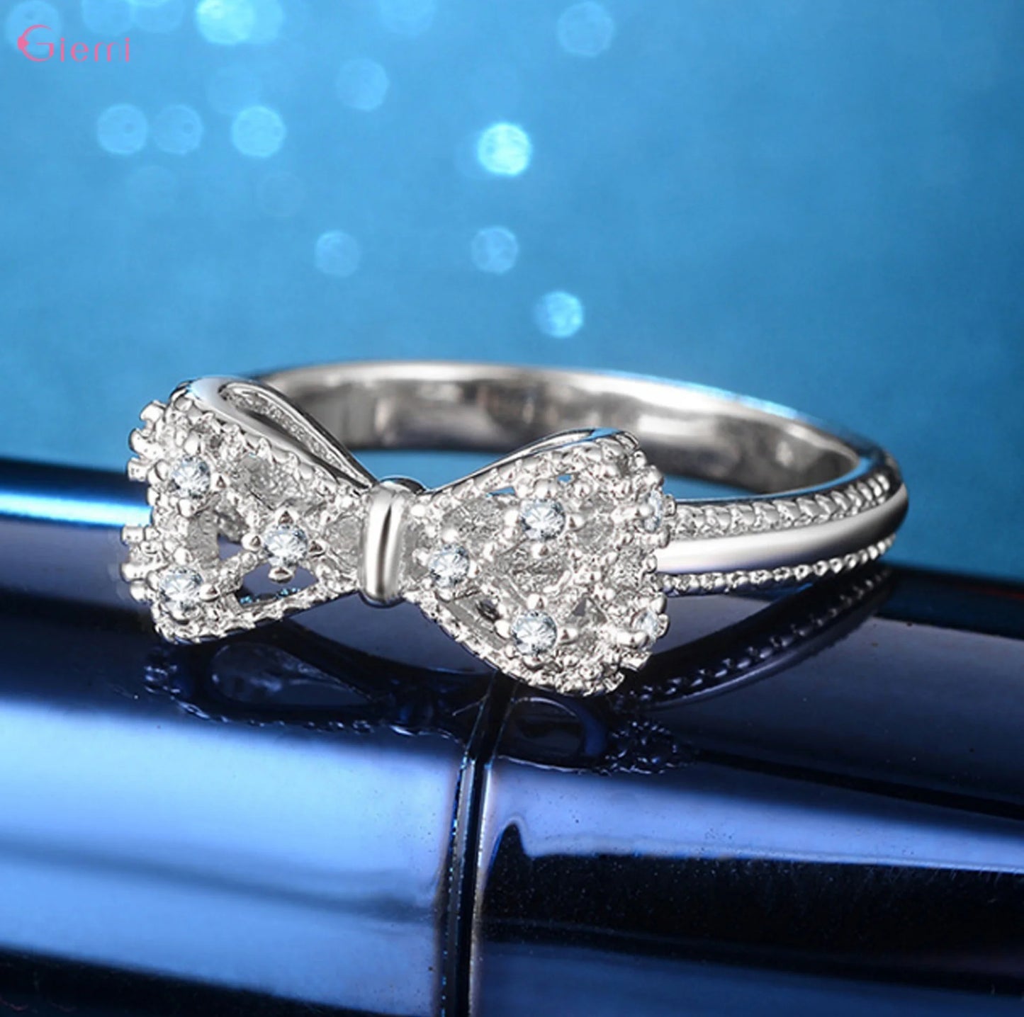 “925 Sterling Silver Bowknot Ring with Cubic Zirconia, Trendy Wedding Jewelry.”