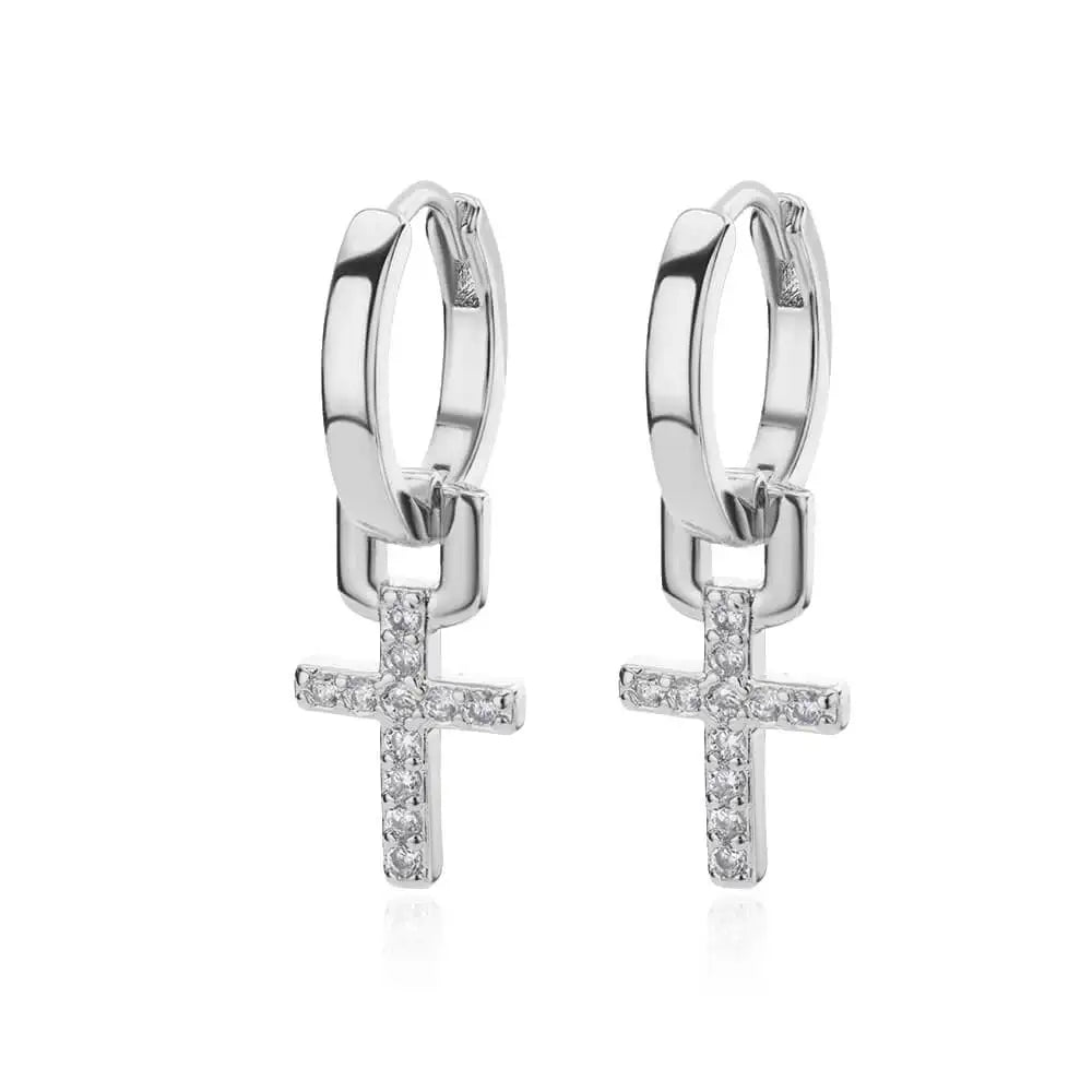 “Zircon Cross Dangle Earrings for Women, Stainless Steel, Trending Wedding Jewelry.”