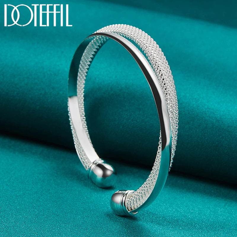“925 sterling silver large smooth reticulated bangle bracelet, wedding engagement jewelry.”