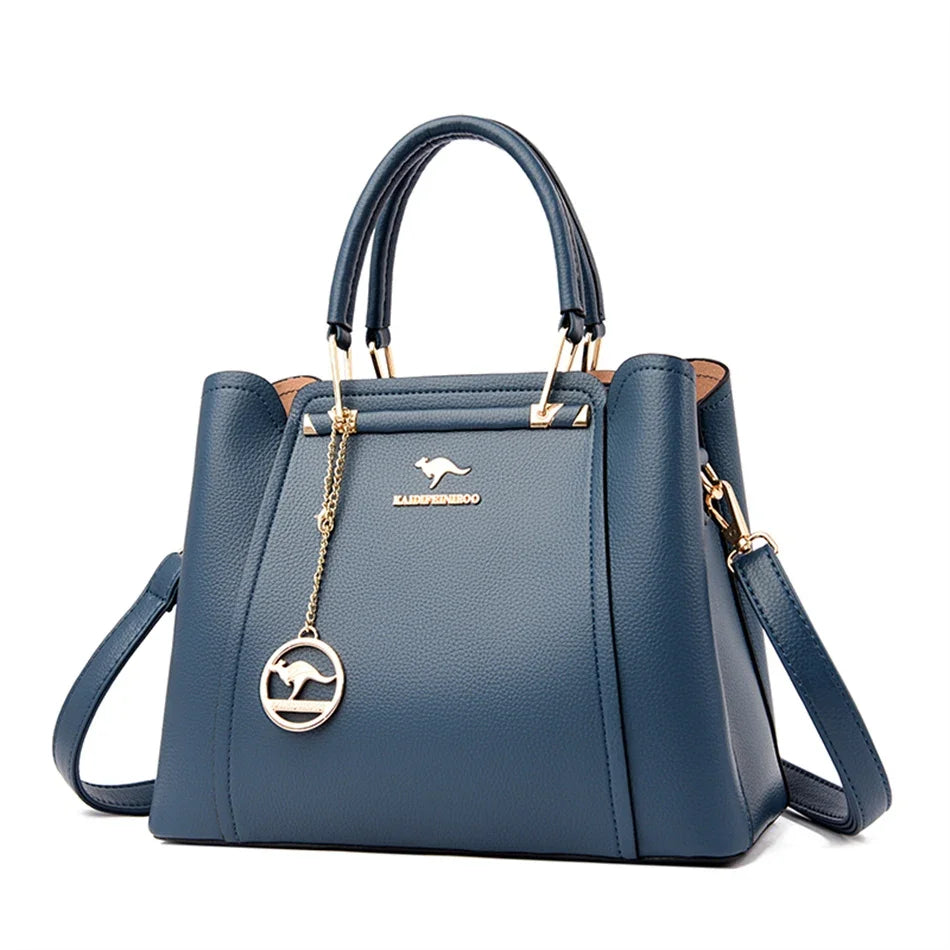 “Luxury women’s designer leather handbag, 3 layers, large capacity, shoulder crossbody tote.”
