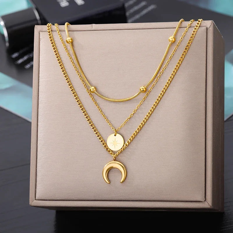 “316L Stainless Steel Heart Necklace - Multilayer Gold Goth Jewelry.”