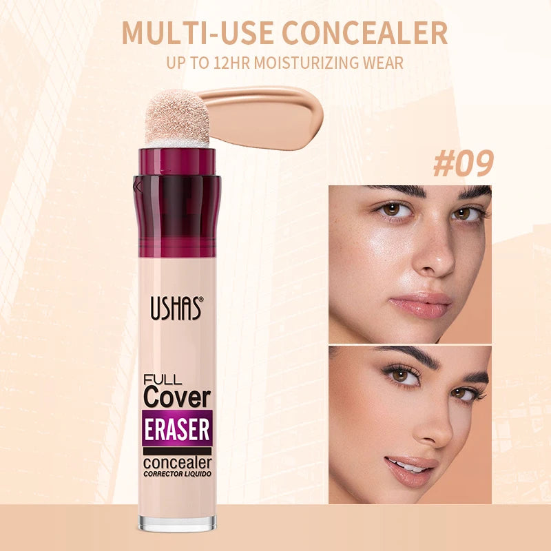 “Liquid concealer with sponge applicator, lightweight, moisturizing, multi-use, and long-lasting coverage.”