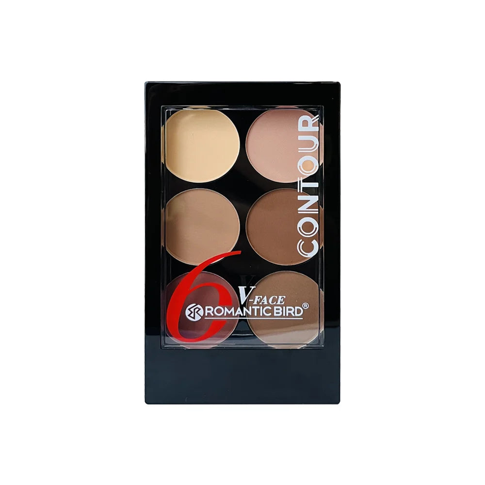 “6-color contour palette: face sculpting, highlight, bronzer with brush.”