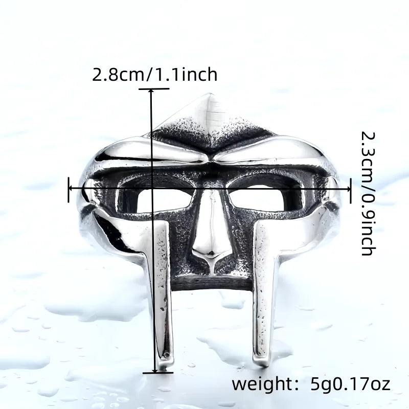 “Vintage Goth MF Doom Mask Adjustable Ring - Punk Egyptian Pharaoh Jewelry for Men.”