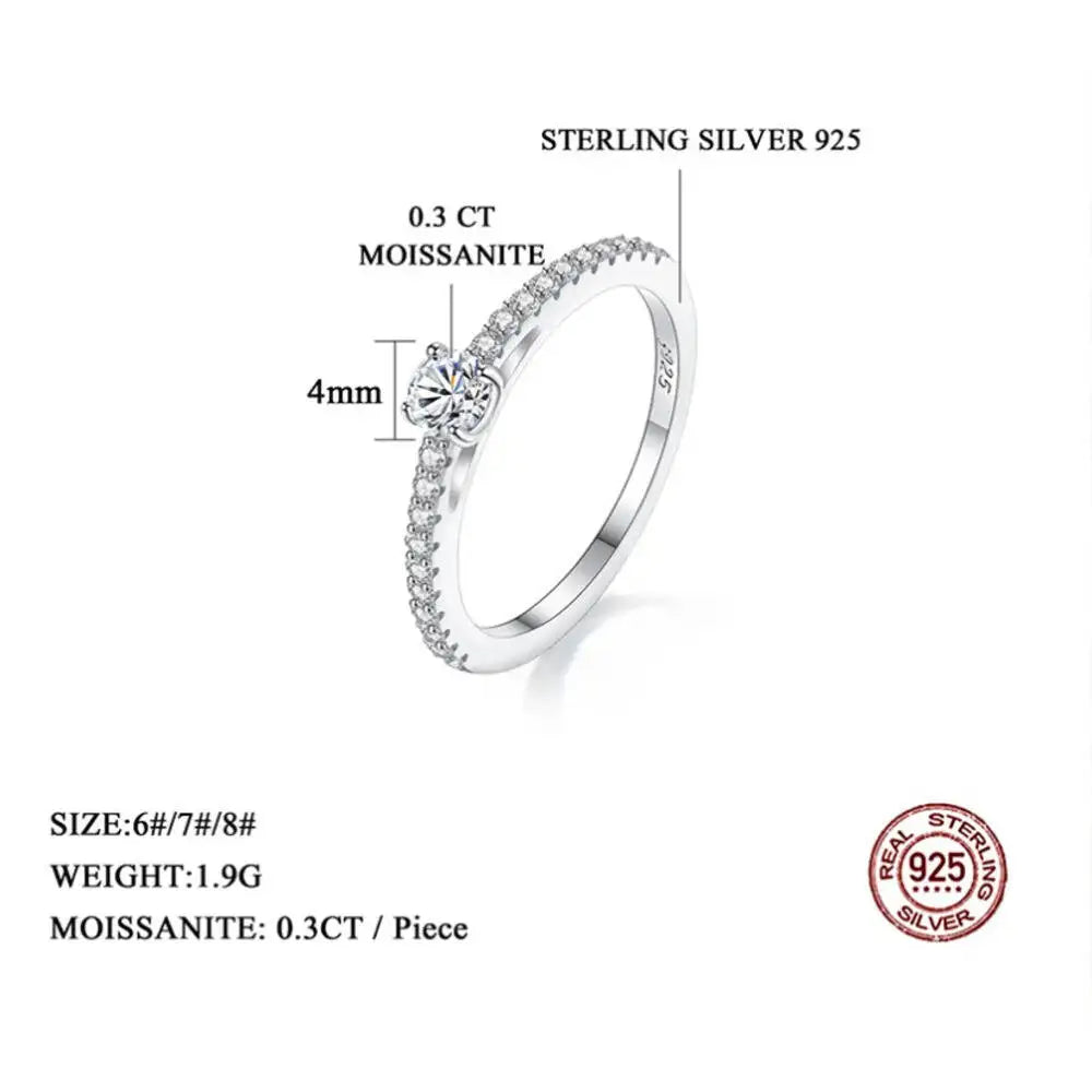 “925 sterling silver ring with 0.3CT moissanite, simple and sparkling design.”