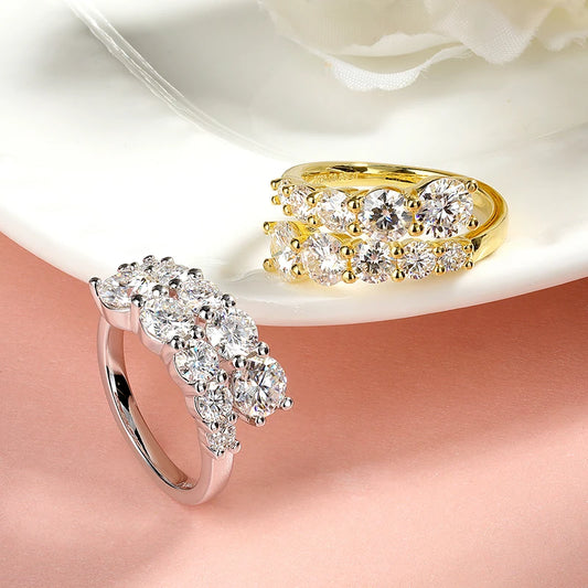 “Full Moissanite ring, 10 gems, 925 sterling silver, flawless wedding band.”