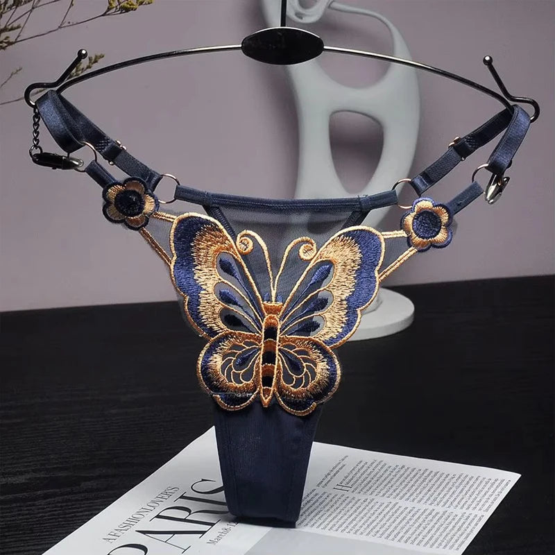 “Sexy Lace Butterfly Thong - Transparent Mesh Low Waist G-String for Women.”