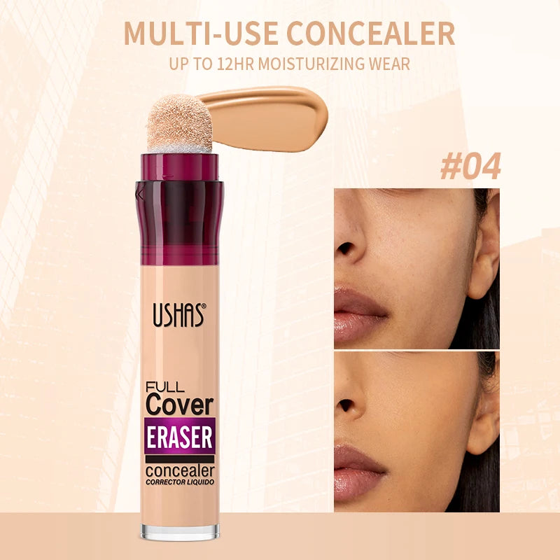 “Liquid concealer with sponge applicator, lightweight, moisturizing, multi-use, and long-lasting coverage.”