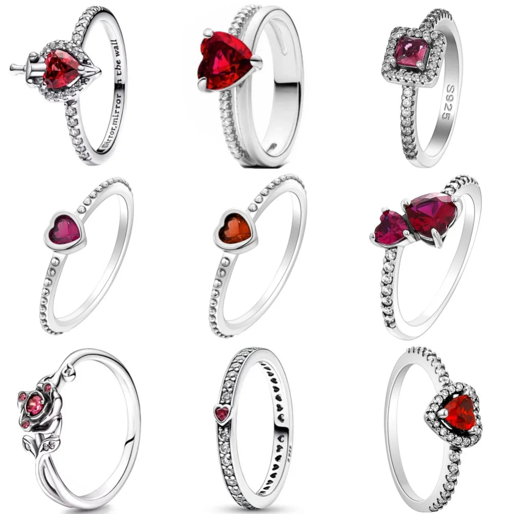 “Red heart 925 sterling silver ring, elegant jewelry for weddings and parties.”