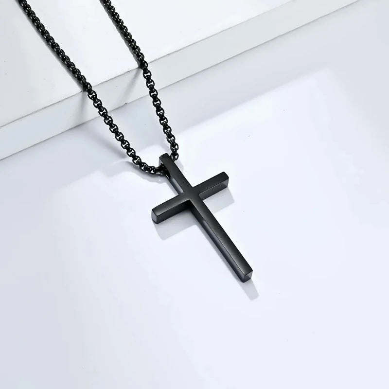 “Titanium Steel Cross Necklace - High-Quality Unisex Sweater Chain.”