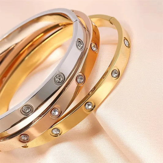 “Fashion Stainless Steel Cubic Zirconia Bracelet Couple Holiday Party Everyday Jewelry Gift”