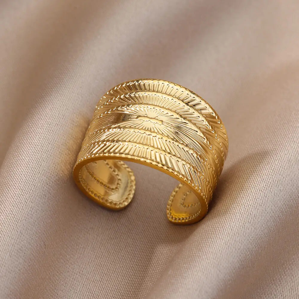 “Trendy Gold Stainless Steel Rings for Women - Perfect Wedding & Couple Jewelry.”