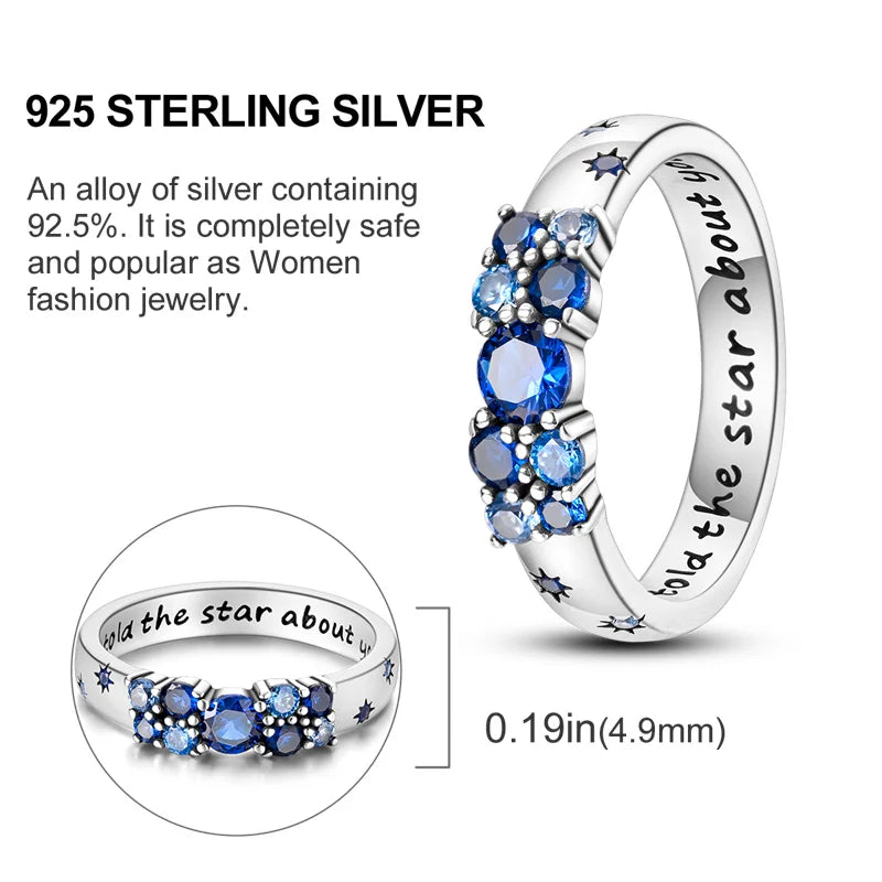 “925 Sterling Silver Blue Star Cipher Ring - Fashionable Jewelry for Women.” - Dazzory